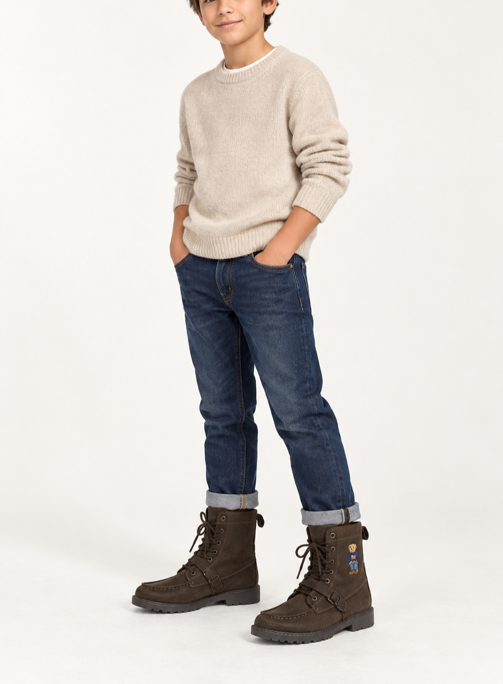 Polo Ralph Lauren Ranger Hi ll Polo Bear Boots Boys 6 Brown Leather School Casua
